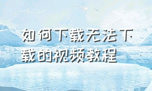 如何下载无法下载的视频教程