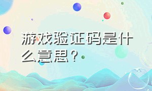 游戏验证码是什么意思?