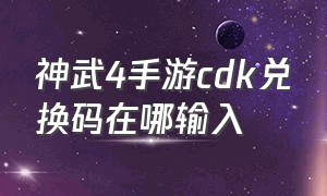 神武4手游cdk兑换码在哪输入