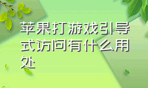 苹果打游戏引导式访问有什么用处