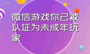 微信游戏你已被认证为未成年玩家（微信游戏你已被认证为未成年玩家什么意思）