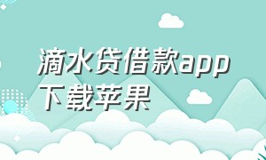 滴水贷借款app下载苹果（滴水贷官网下载）