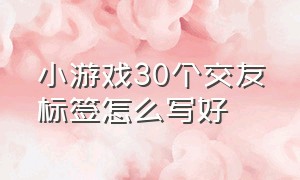 小游戏30个交友标签怎么写好