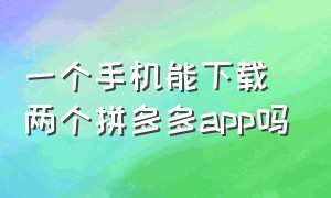 一个手机能下载两个拼多多app吗（一个手机能下载两个拼多多app吗）