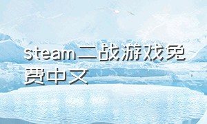 steam二战游戏免费中文（steam二战免费游戏推荐中文版）