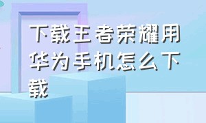 下载王者荣耀用华为手机怎么下载