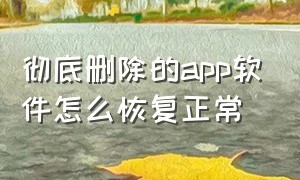 彻底删除的app软件怎么恢复正常