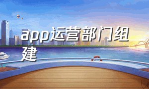 app运营部门组建（app用户运营的主要工作）