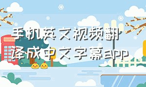 手机英文视频翻译成中文字幕app