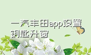 一汽丰田app设置钥匙升窗