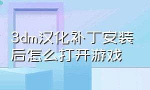 3dm汉化补丁安装后怎么打开游戏