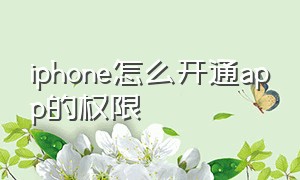 iphone怎么开通app的权限（苹果手机如何开app权限管理）