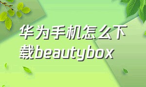 华为手机怎么下载beautybox（beautybox华为安装不了怎么办）