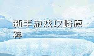 新手游戏攻略原神（新手游戏攻略原神角色）