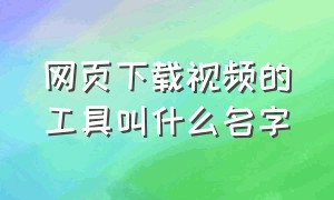 网页下载视频的工具叫什么名字