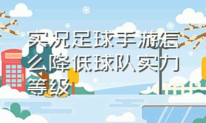 实况足球手游怎么降低球队实力等级（实况足球手游球队精神怎么练）