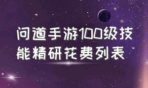 问道手游100级技能精研花费列表