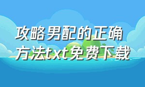 攻略男配的正确方法txt免费下载