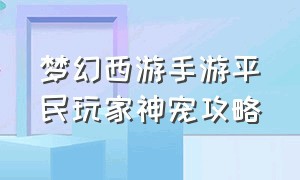 梦幻西游手游平民玩家神宠攻略（梦幻西游手游平民怎么搞神宠）