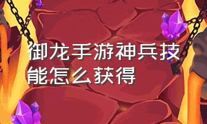 御龙手游神兵技能怎么获得（御龙手游神兵技能怎么获得视频）