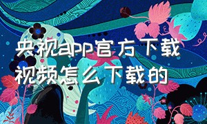 央视app官方下载视频怎么下载的（央视app直播下载安装）