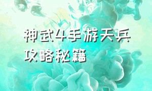 神武4手游天兵攻略秘籍（神武4手游送的天兵怎么加点和打书）