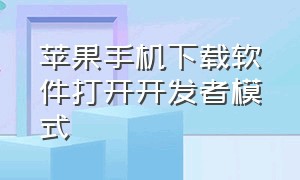 苹果手机下载软件打开开发者模式（苹果手机打开开发者选项怎么弄）