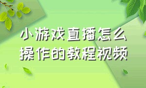 小游戏直播怎么操作的教程视频