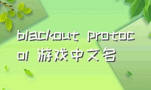 blackout protocol 游戏中文名