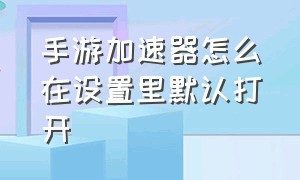 手游加速器怎么在设置里默认打开