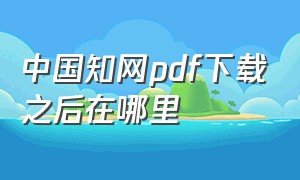 中国知网pdf下载之后在哪里