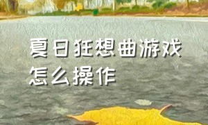 夏日狂想曲游戏怎么操作