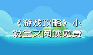 《游戏攻略》小说全文阅读免费