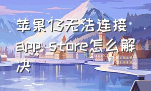 苹果13无法连接app store怎么解决