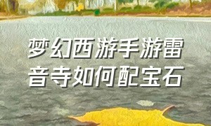 梦幻西游手游雷音寺如何配宝石