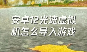 安卓12光速虚拟机怎么导入游戏