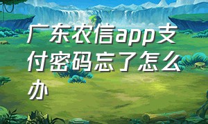 广东农信app支付密码忘了怎么办