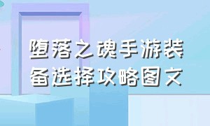 堕落之魂手游装备选择攻略图文