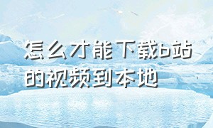 怎么才能下载b站的视频到本地