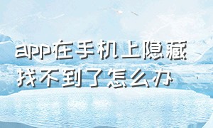 app在手机上隐藏找不到了怎么办