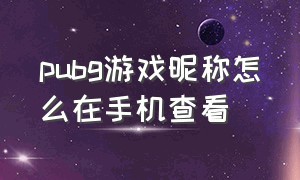 pubg游戏昵称怎么在手机查看