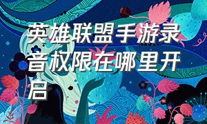 英雄联盟手游录音权限在哪里开启