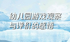 幼儿园游戏观察与评价的感悟