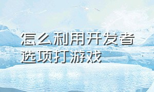 怎么利用开发者选项打游戏