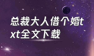 总裁大人借个婚txt全文下载