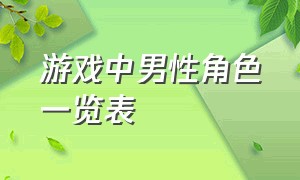 游戏中男性角色一览表