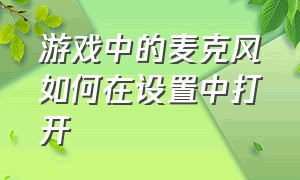 游戏中的麦克风如何在设置中打开