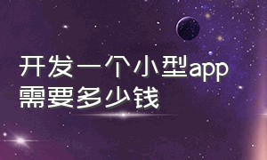 开发一个小型app 需要多少钱