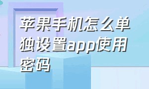 苹果手机怎么单独设置app使用密码