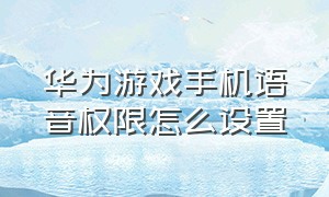 华为游戏手机语音权限怎么设置